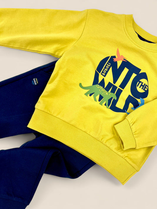 Conjunto dinosaurios mostaza y azul Peques del Valle