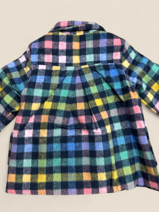 Abrigo infantil de cuadros multicolor con cuello redondo BOBOLI