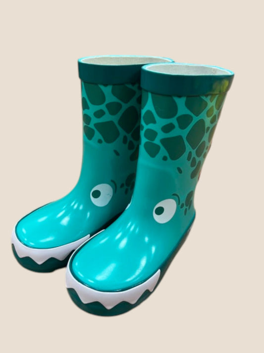 Botas de agua turquesa con dinosaurio y dientes en la puntera | Boboli BOBOLI
