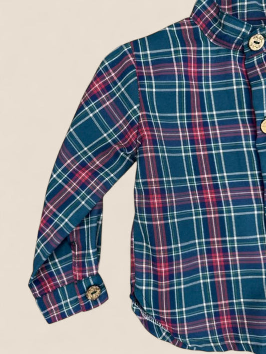 Camisa niño cuadros azul y rojo cuello mao CUCÚ