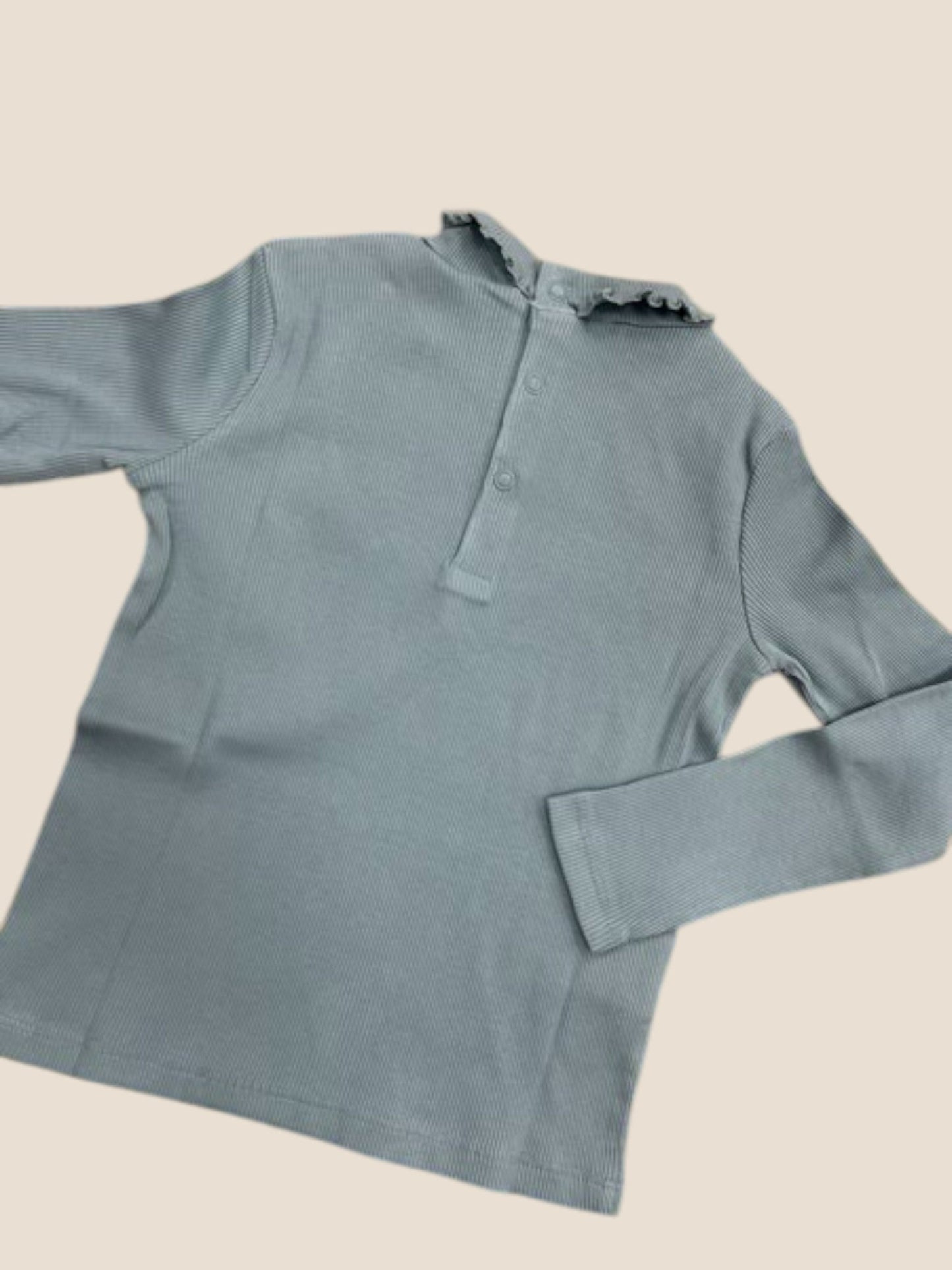 Camiseta canalé azul con cuello volante y manga larga | Boboli BOBOLI