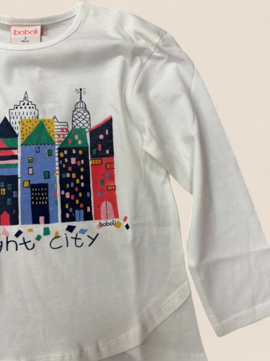 Camiseta blanca niña con estampado "Bright City" BOBOLI