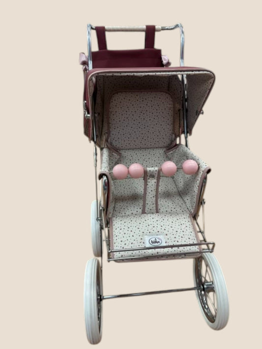 Carrito muñecas clásico con capota y bolso burdeos - BEBELUX Bebelux
