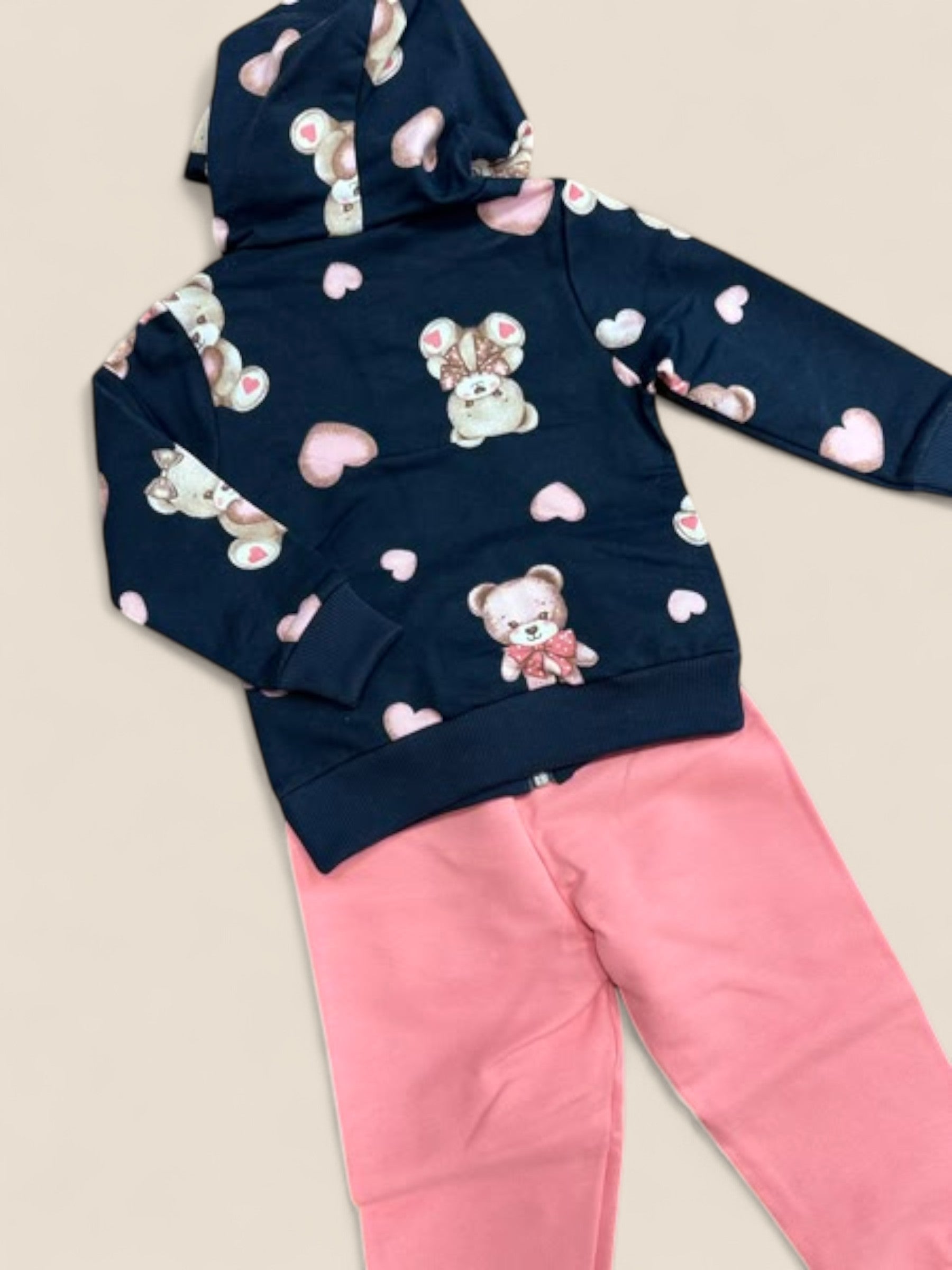 Chándal bebé ositos estampados con chaqueta capucha y pantalón coral KYLY
