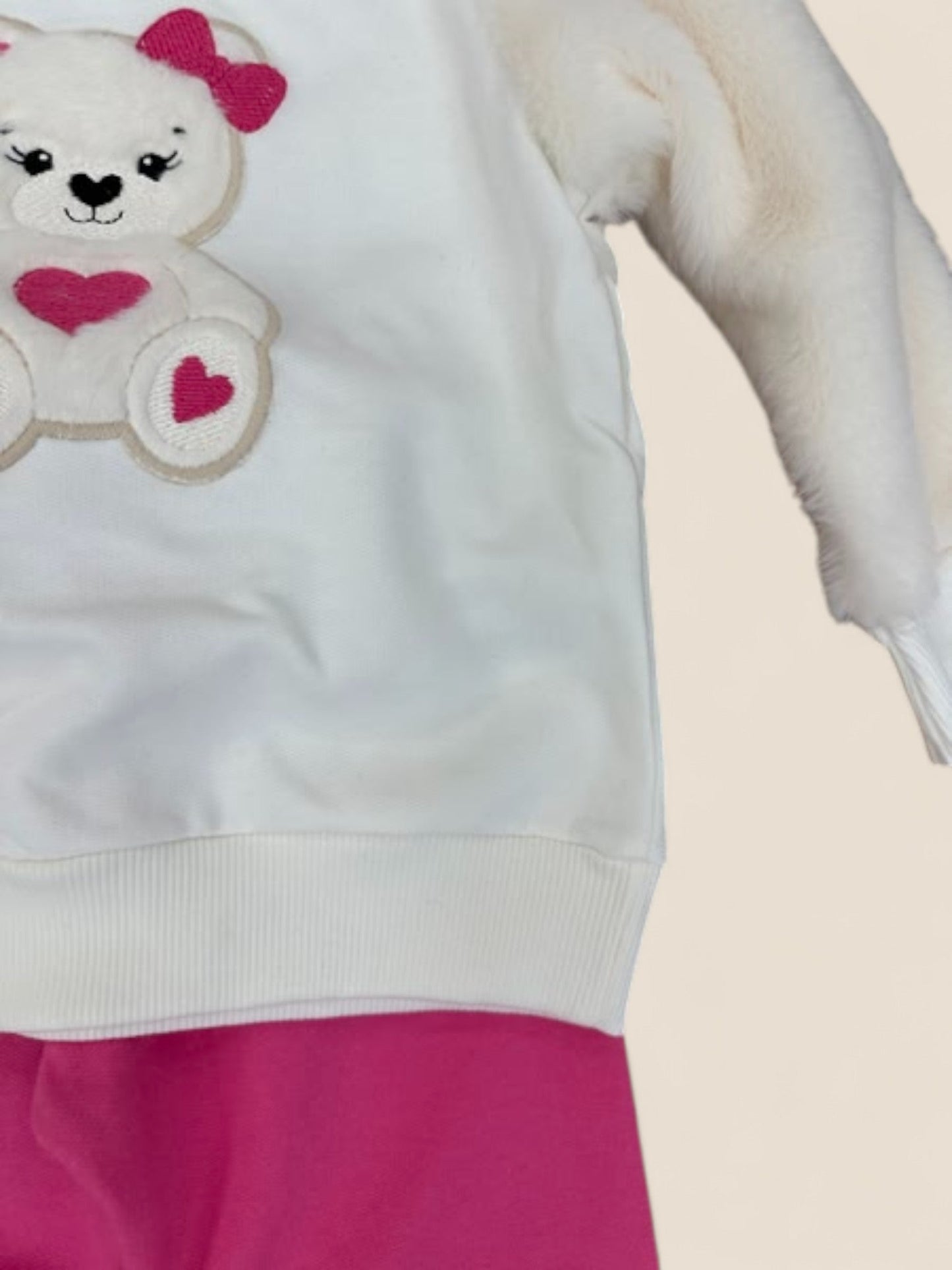Chándal niña osita blanca con pantalón rosa KYLY