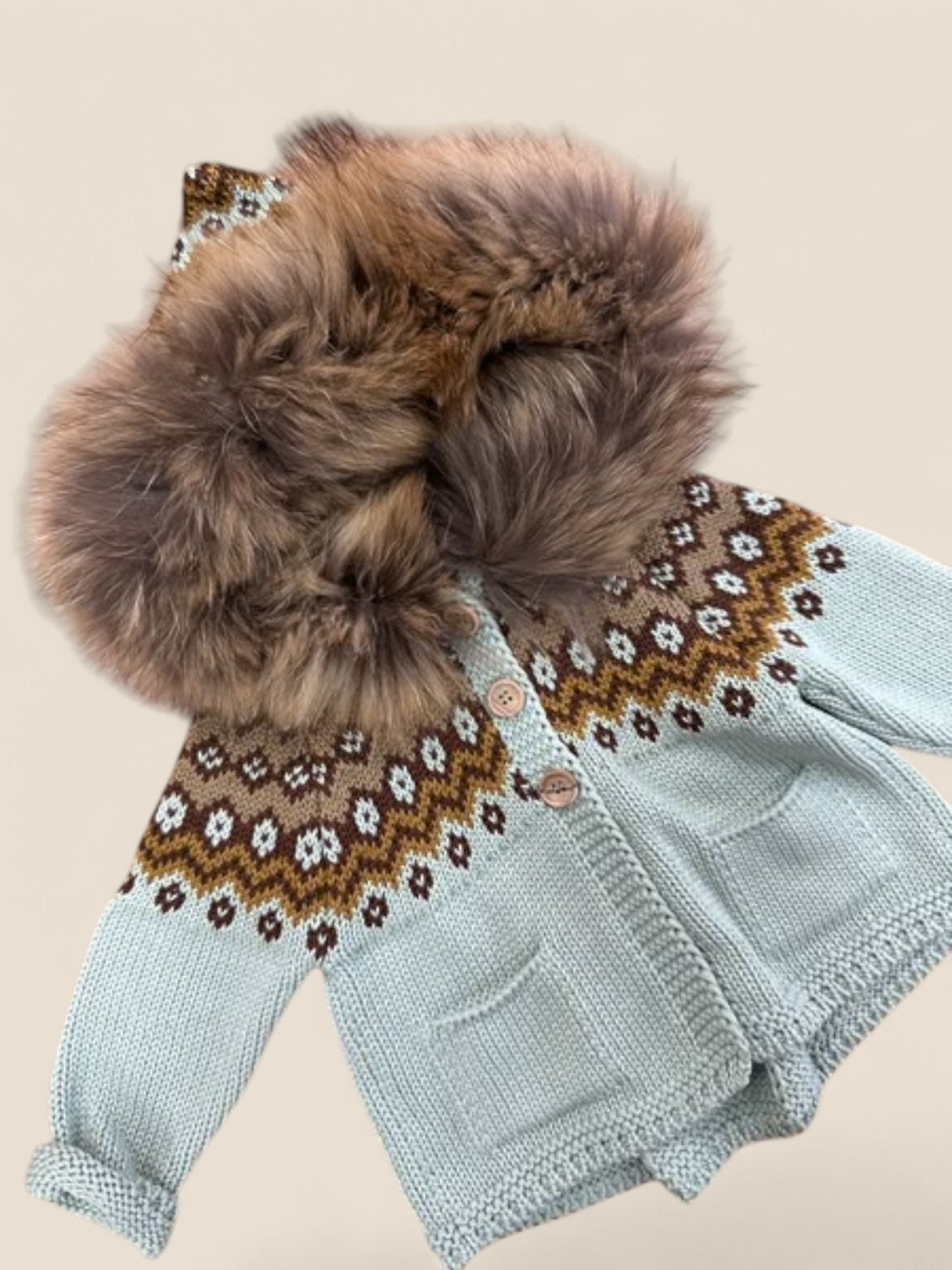 Chaqueta bebé punto azul con capucha pelo Lolittos