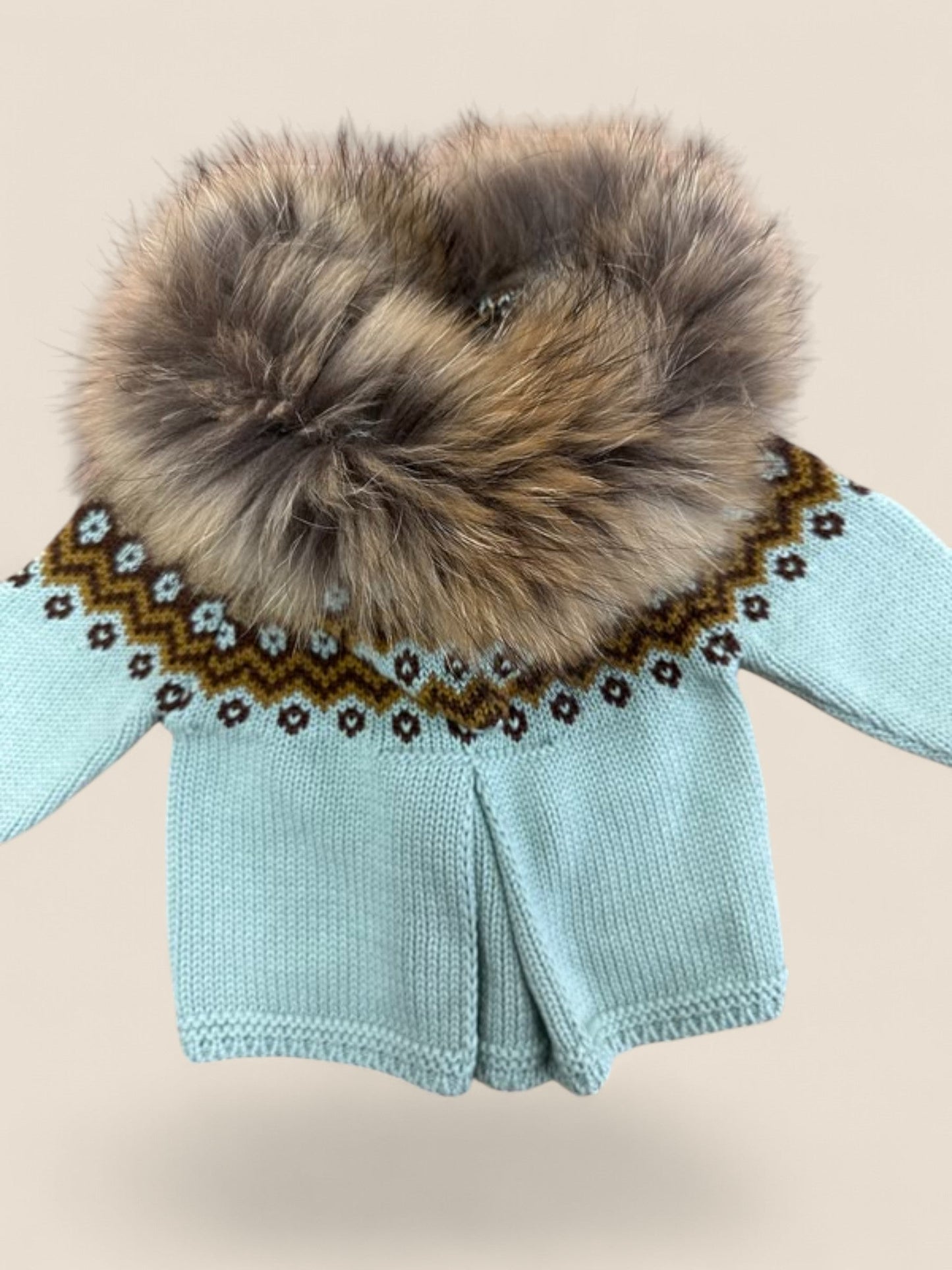 Chaqueta bebé punto azul con capucha pelo Lolittos