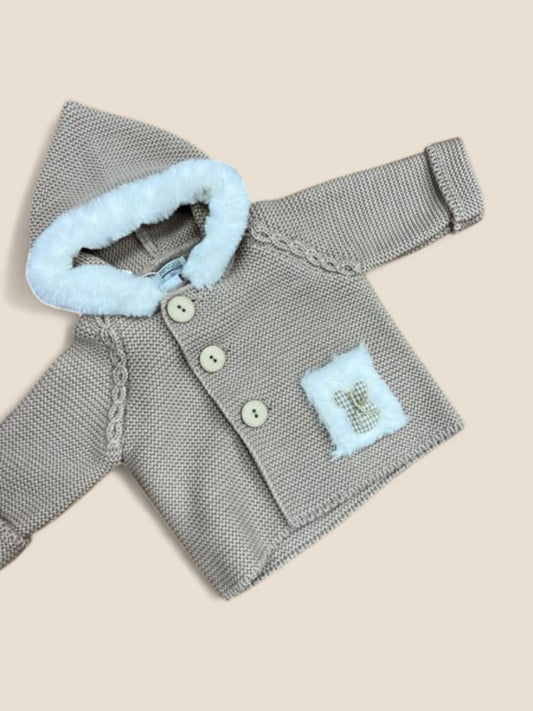 Chaqueta de punto beige con capucha y detalle conejito PANGASA
