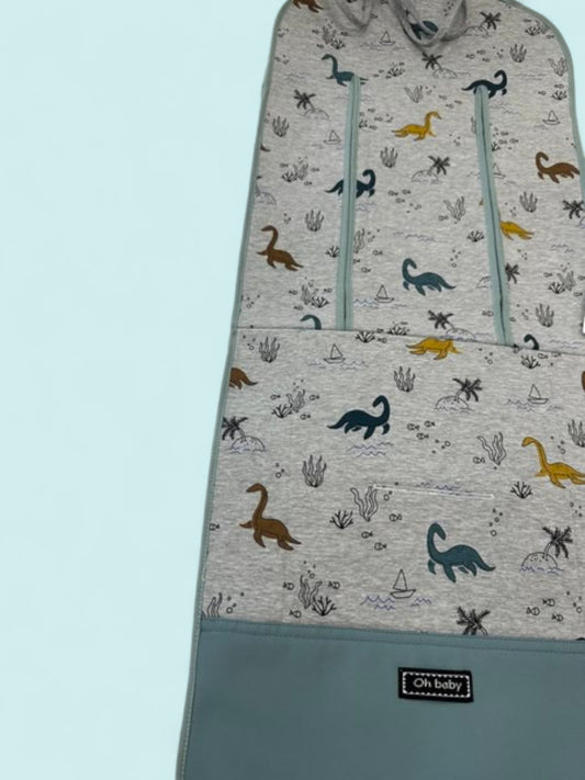 Colchoneta universal gris con dinosaurios marinos y vivos azulados Peques del Valle