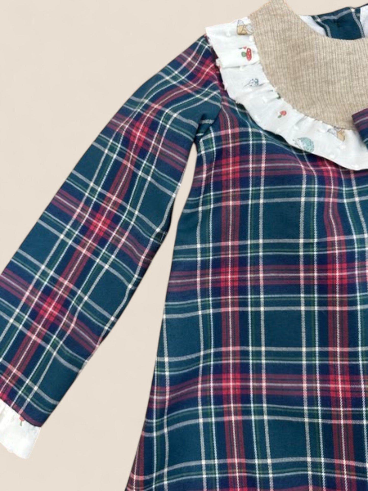 Conjunto bebé cuadros azul y granate con cuello volante CUCÚ
