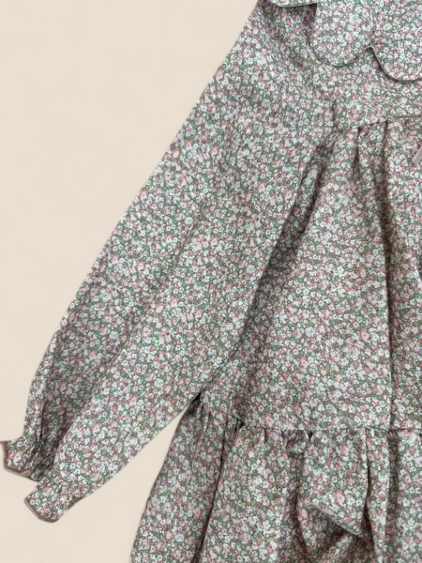 Conjunto bebé flores rosa y verde con lazo satén Lolittos
