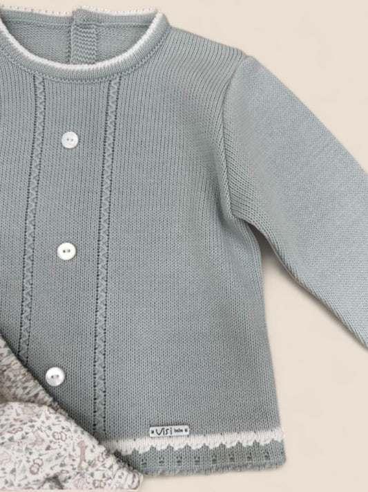 Conjunto bebé gris punto y ranita flores Visi