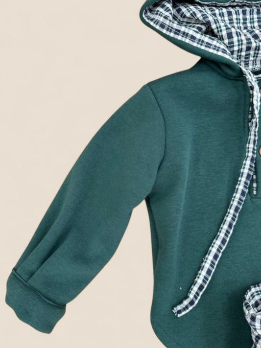 Conjunto bebé sudadera verde con capucha y braguita cuadros CUCÚ
