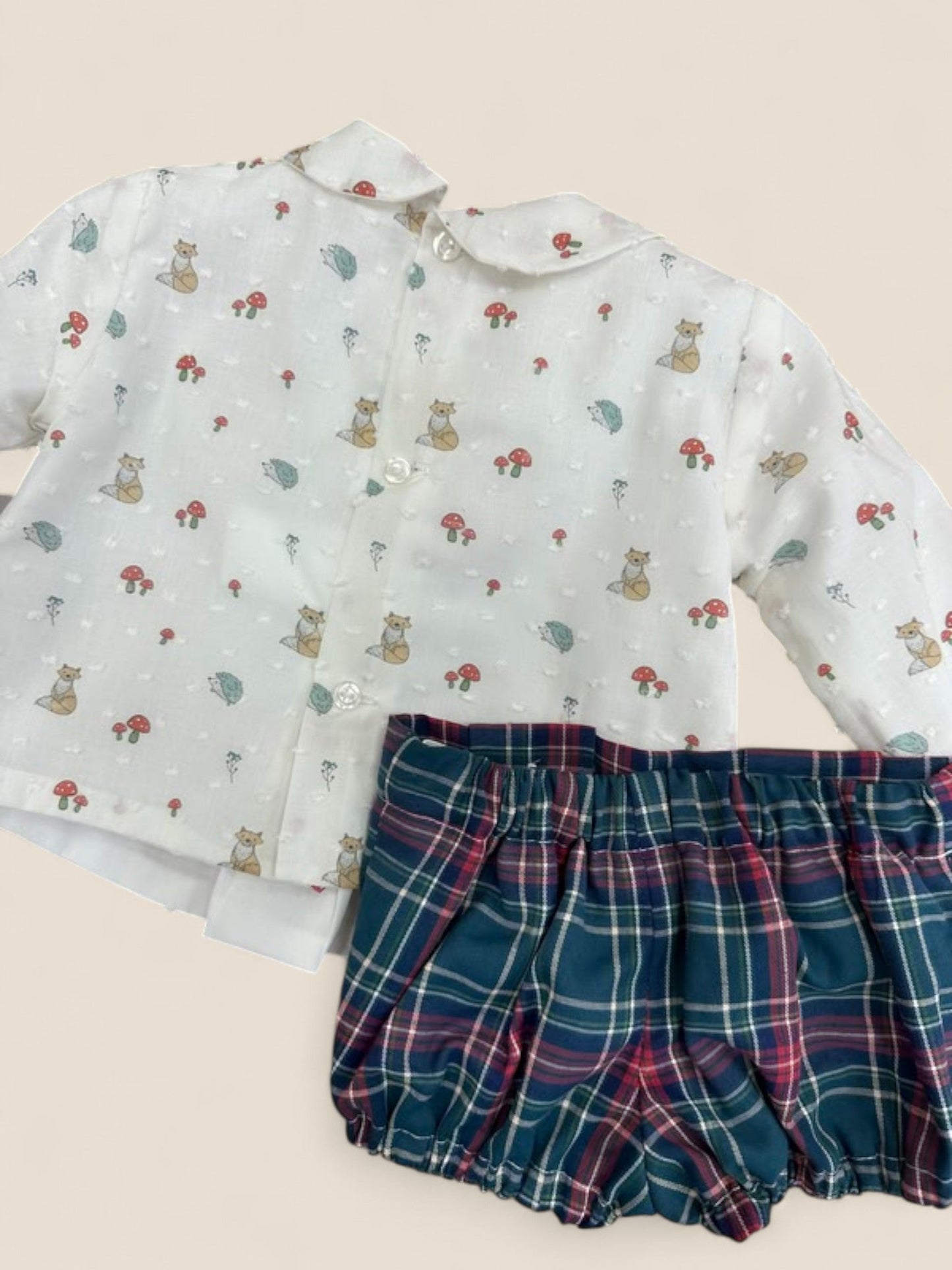 Conjunto bebé zorro con blusa estampada y braguita cuadros escoceses CUCÚ