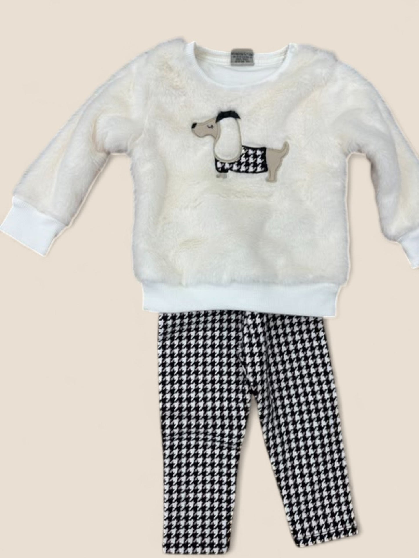 Conjunto niña sudadera perrito blanco y leggings pata de gallo KYLY