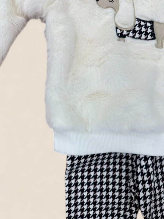 Conjunto niña sudadera perrito blanco y leggings pata de gallo KYLY