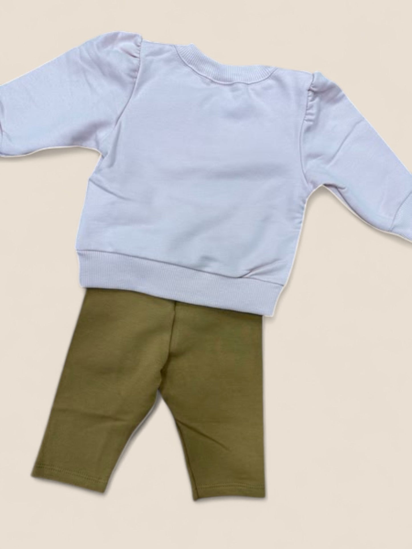 Conjunto niña sudadera rosa con zorrito y pantalón verde oliva KYLY