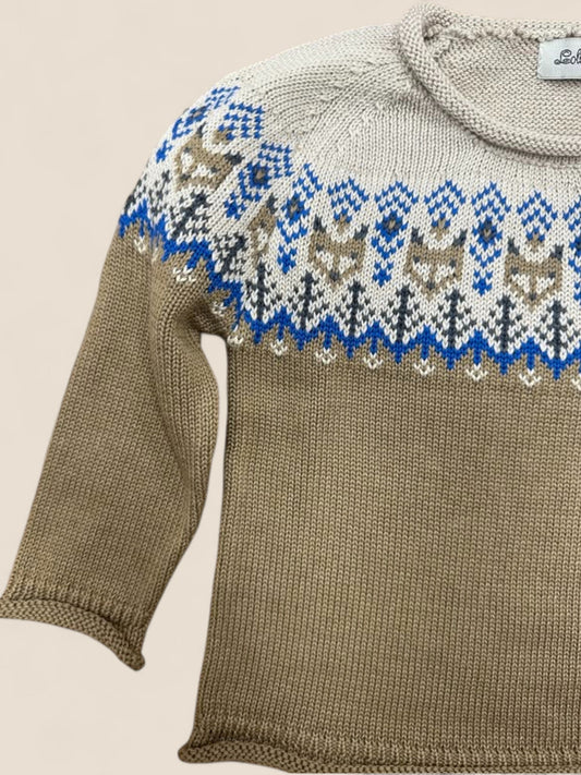 Jersey de punto nórdico beige y azul para bebé Lolittos