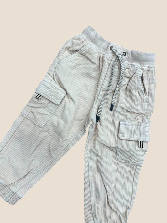 Pantalón cargo de pana fina a rayas beige con cintura elástica BOBOLI
