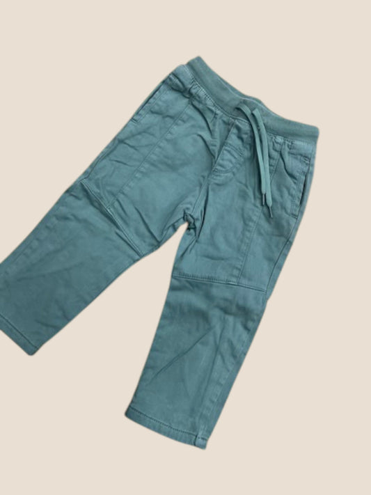 Pantalón sarga verde petróleo con cintura elástica y cordón | Boboli BOBOLI