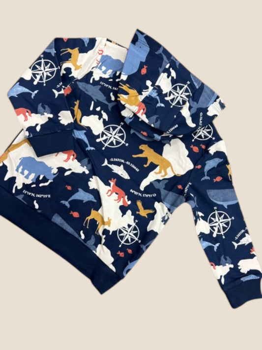 Sudadera con capucha marino con animales y brújulas | Boboli BOBOLI