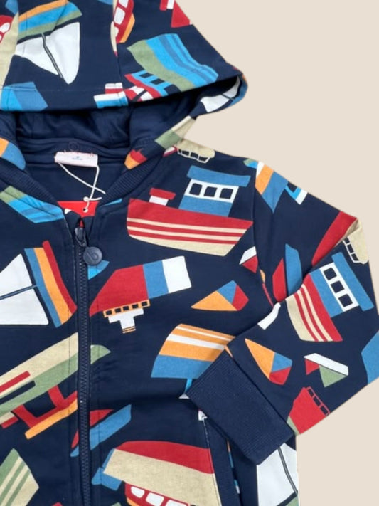Sudadera con capucha marino con barcos y cremallera | Boboli BOBOLI
