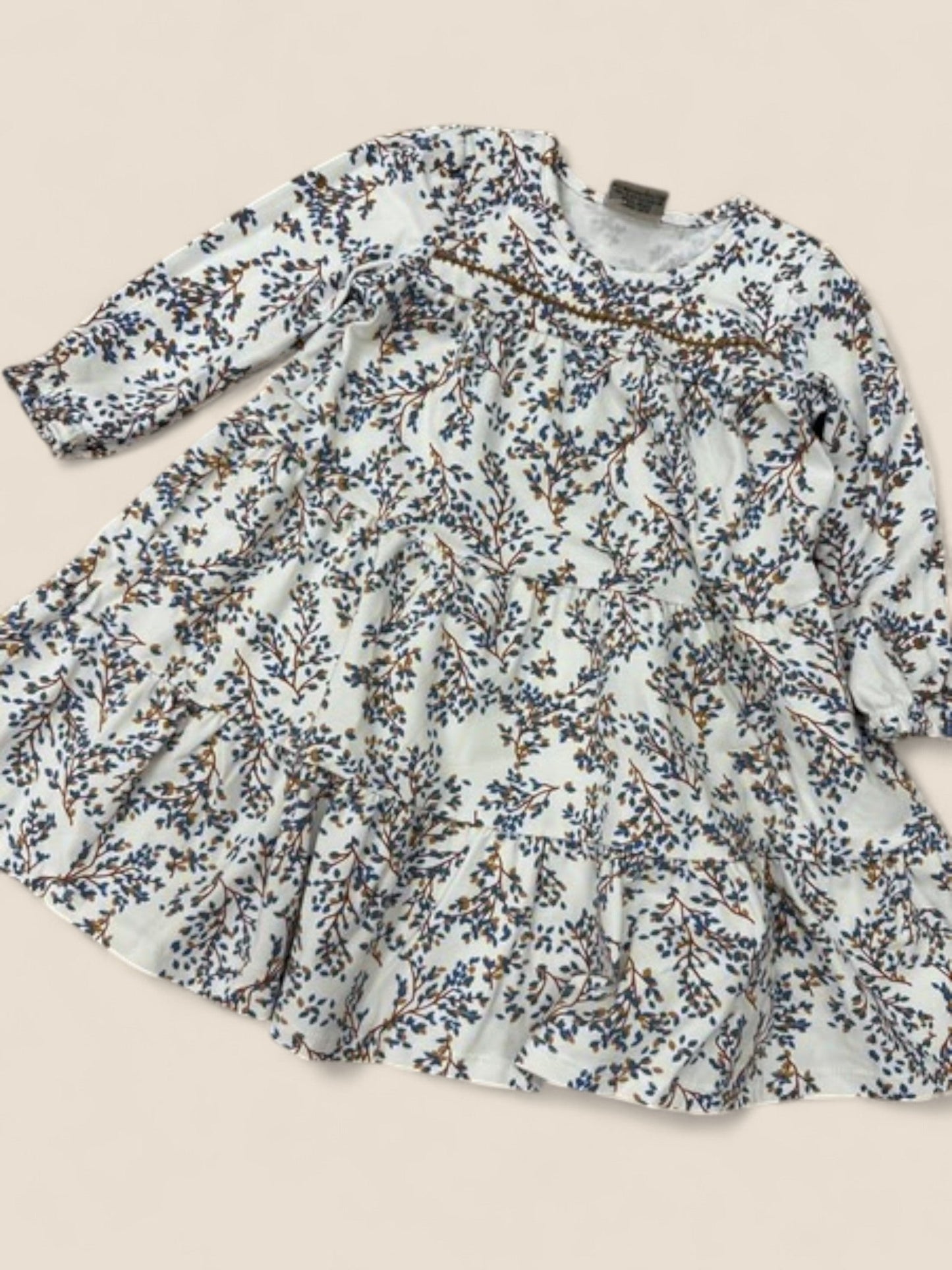 Vestido niña manga larga estampado floral azul y marrón KYLY