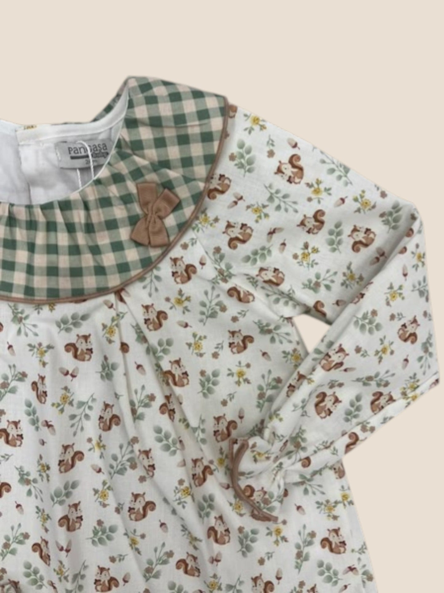 Vestido animalitos del bosque con cuello vichy y braguita Pangasa