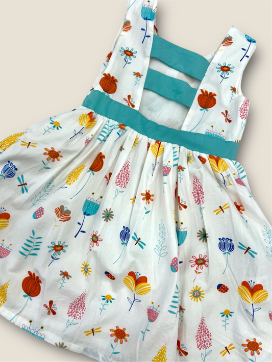Vestido flores con detalles turquesa Peques del Valle
