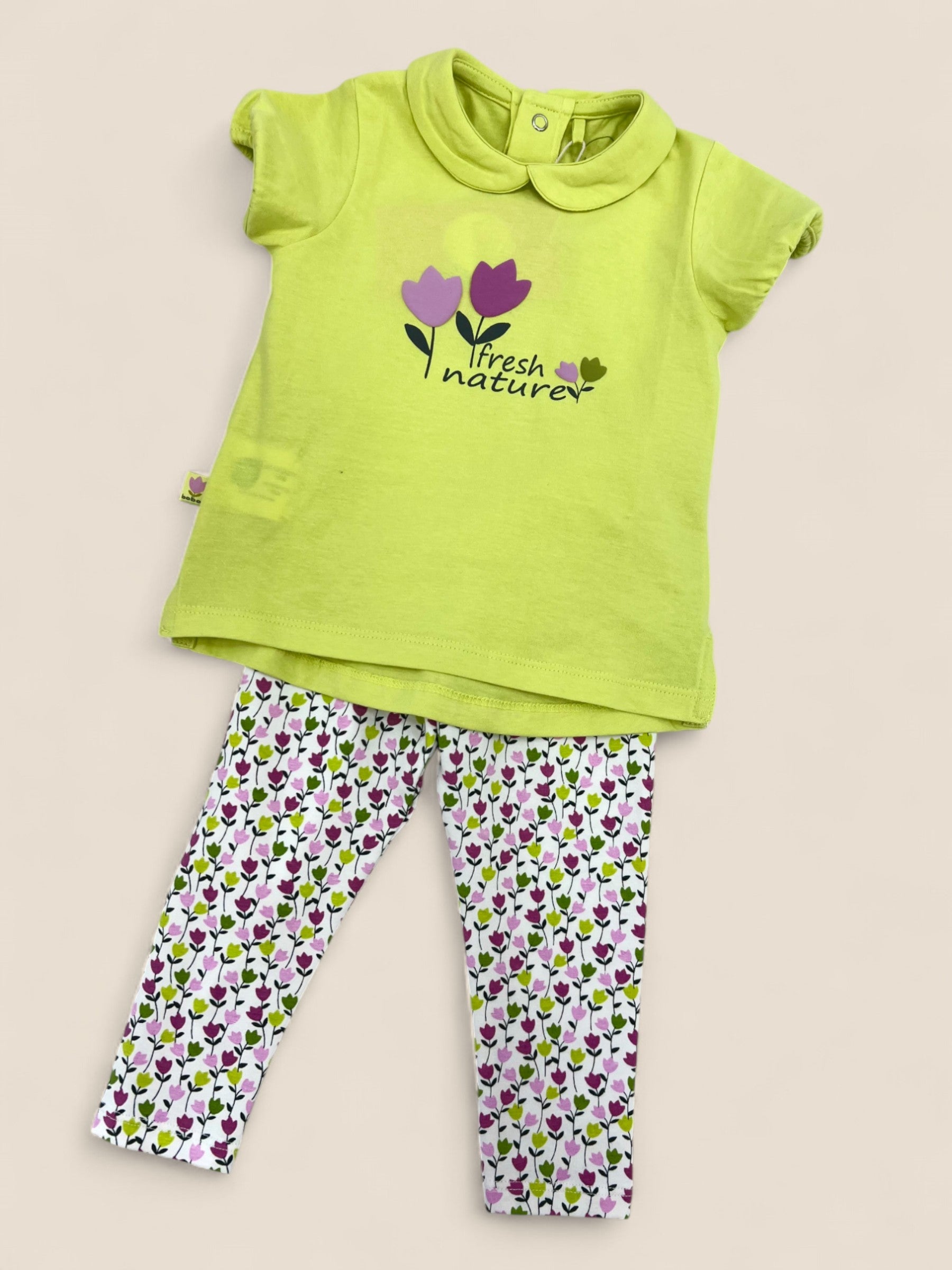 Conjunto Fresh Nature flores fucsia y verde.