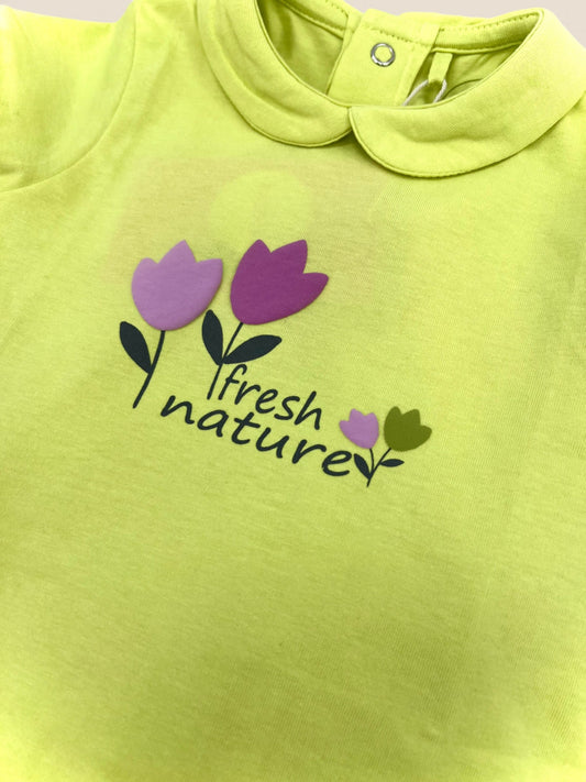 Conjunto Fresh Nature flores fucsia y verde.