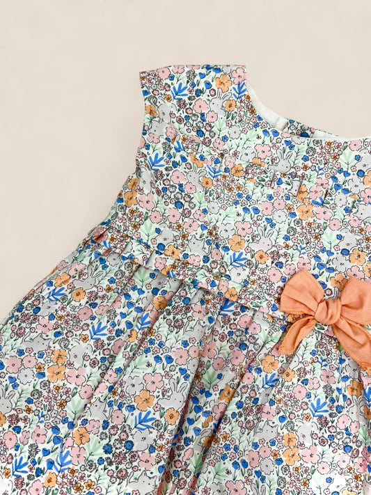 Vestido flores con lazada melocotón.