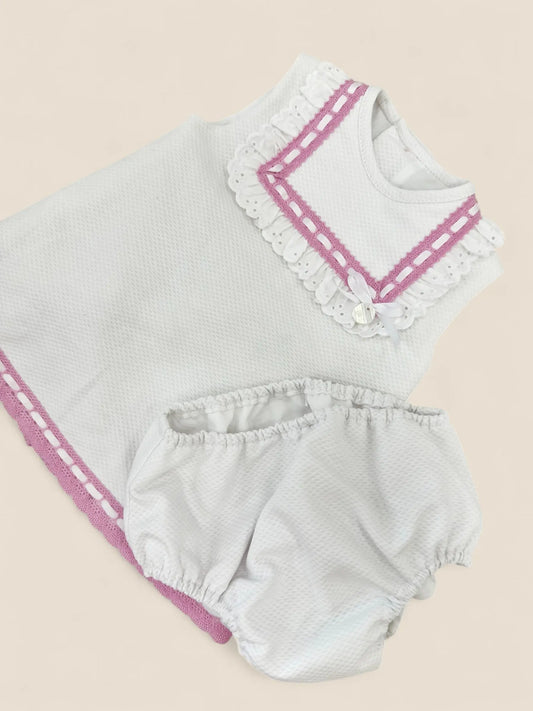 Vestido piqué con detalles en rosa Peques del Valle