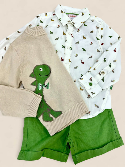 Conjunto dinosaurios beige y verde Peques del Valle