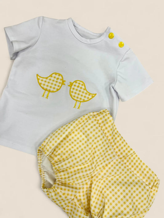 Conjunto pollitos vichy amarillo Peques del Valle