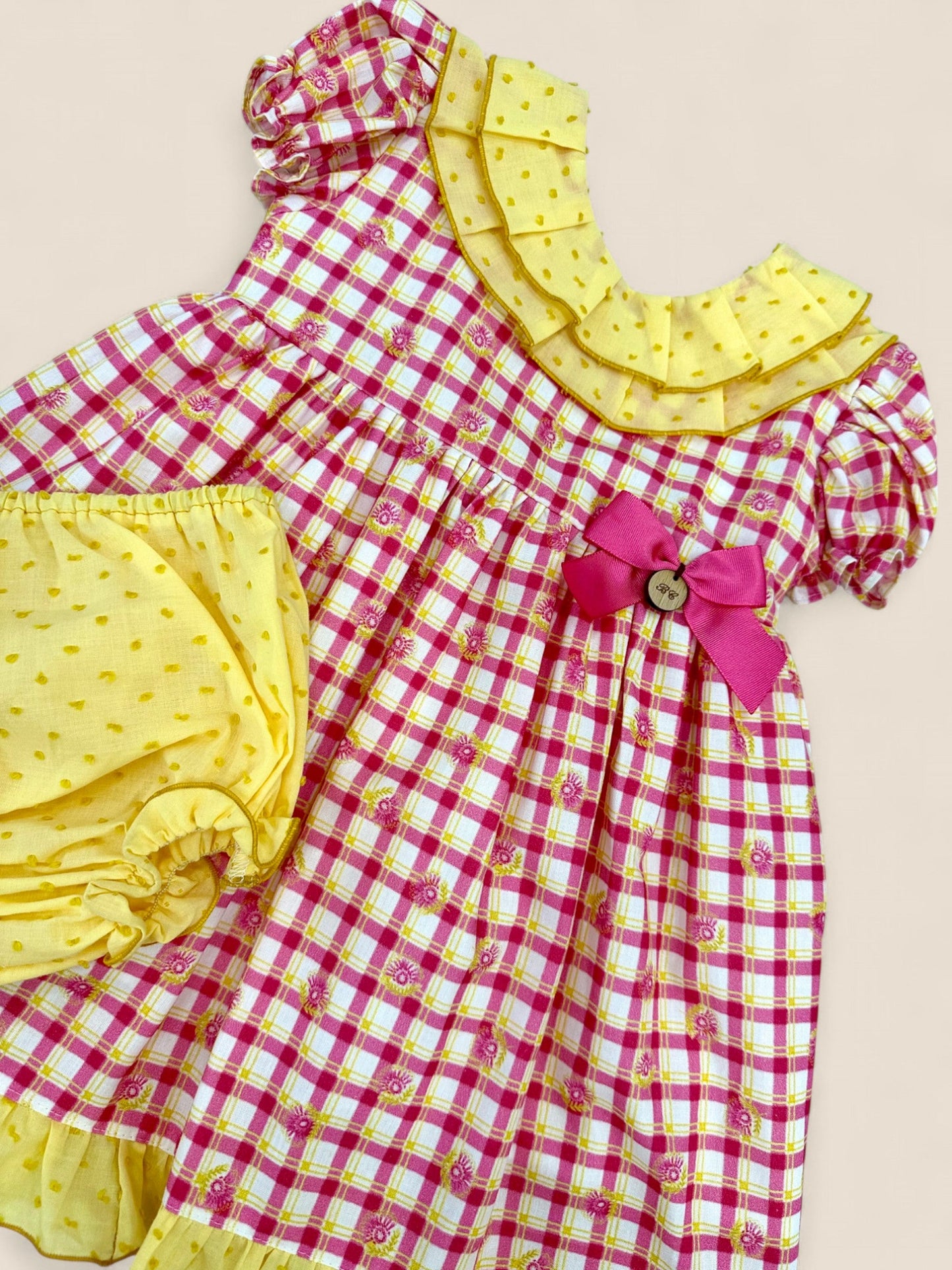 Vestido cuadros fucsia y amarillo Peques del Valle