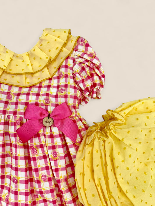Vestido cuadros fucsia y amarillo Peques del Valle