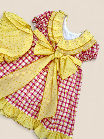 Vestido cuadros fucsia y amarillo Peques del Valle