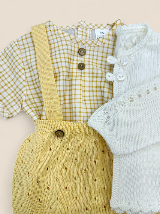 Conjunto mostaza y vichy con chaqueta Peques del Valle