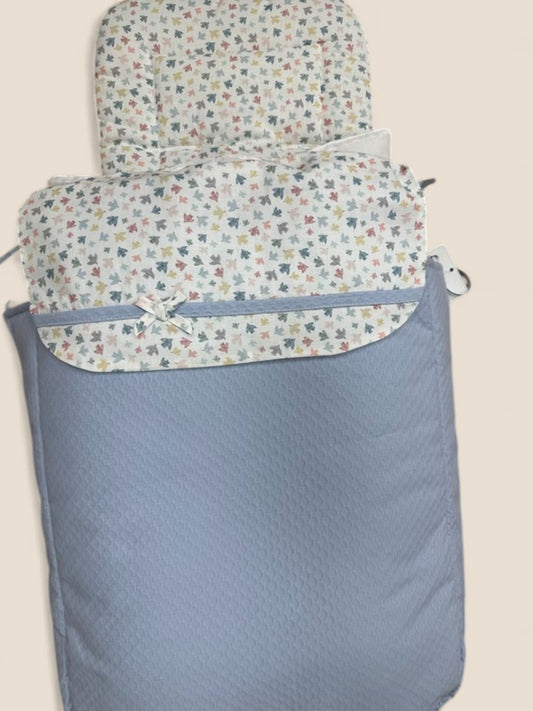 Saco waffle azul con muselina multicolor de hojas Peques del Valle