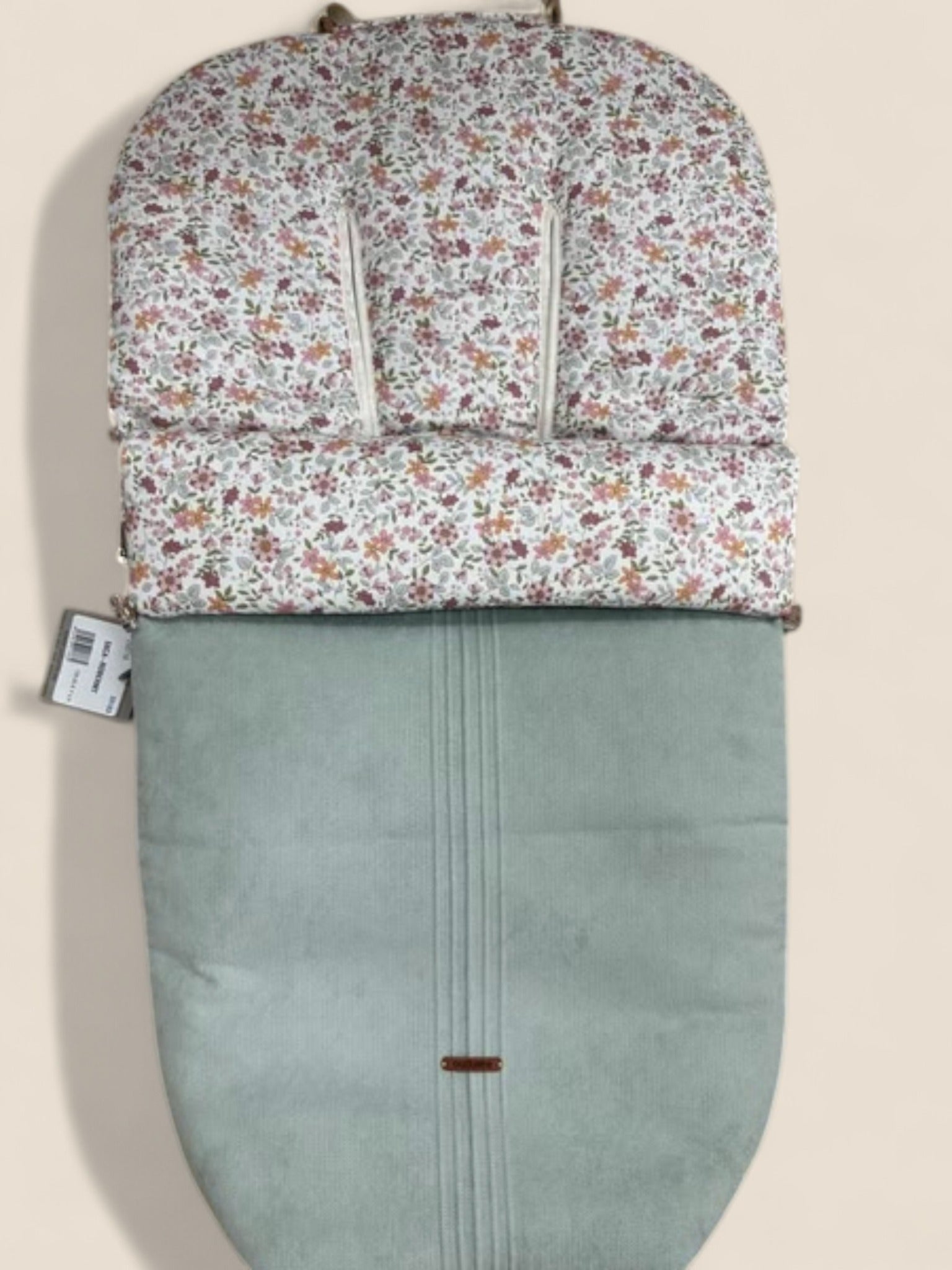 Saco de micro pana verde agua con muselina floral multicolor Peques del Valle