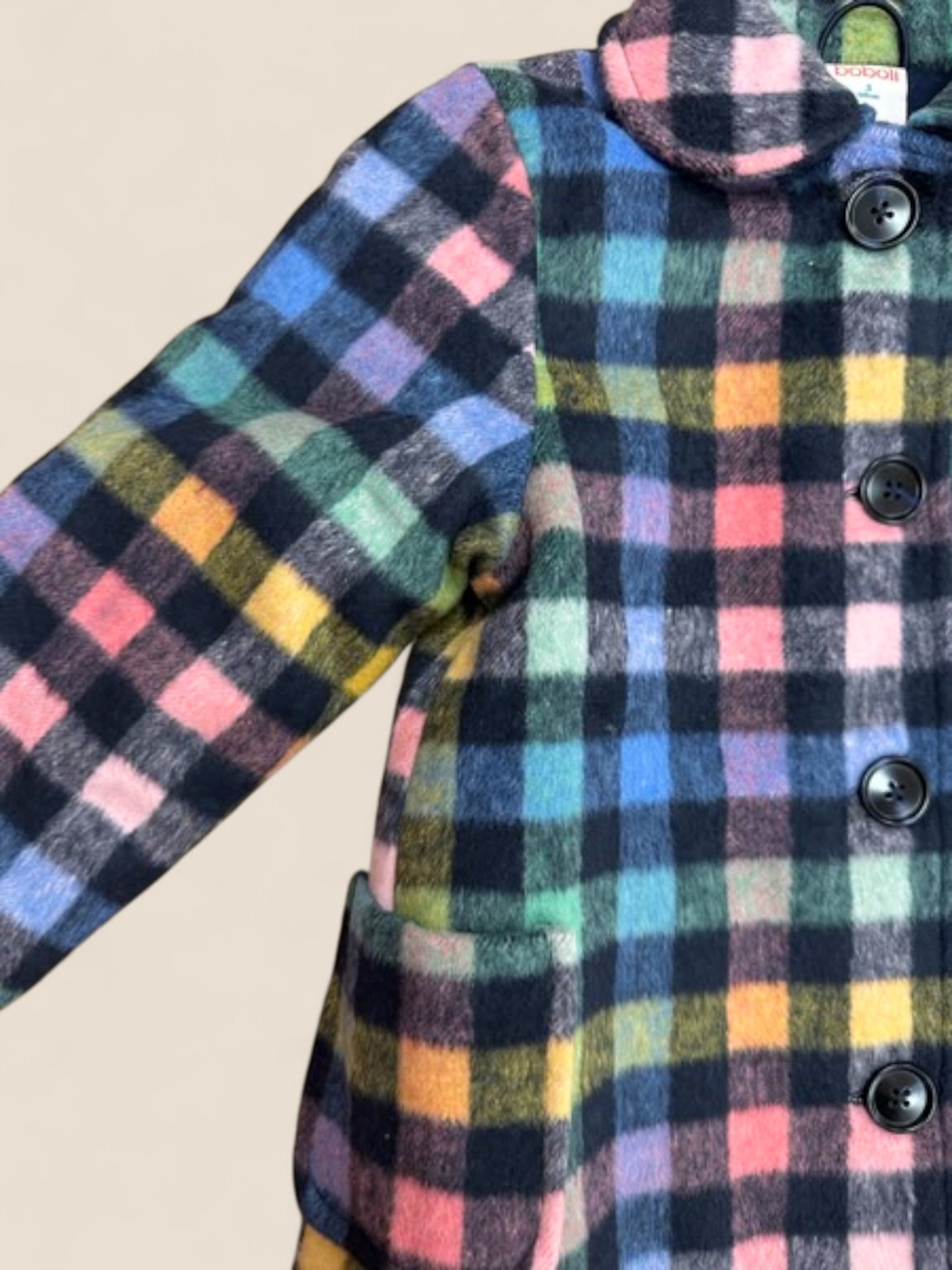 Abrigo infantil de cuadros multicolor con cuello redondo BOBOLI