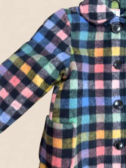 Abrigo infantil de cuadros multicolor con cuello redondo BOBOLI