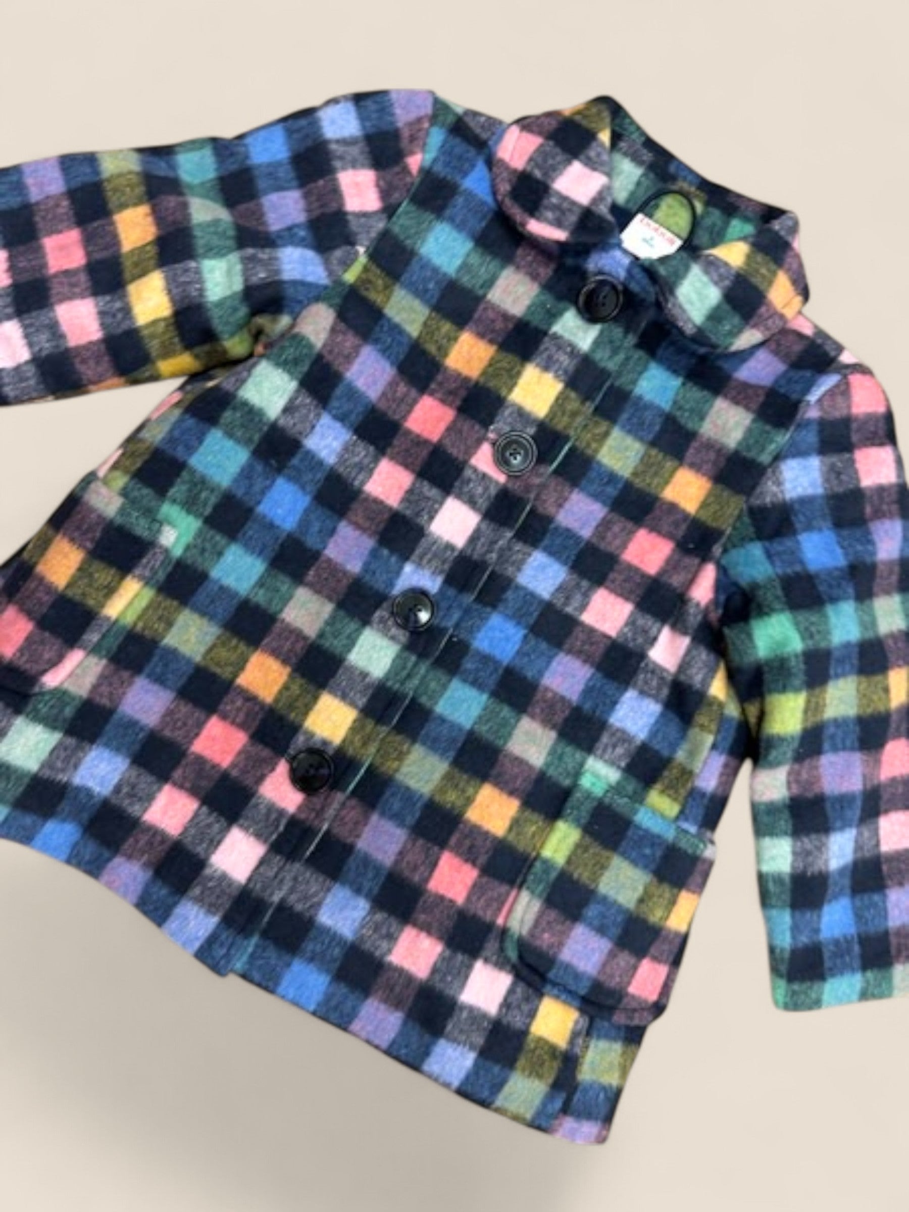 Abrigo infantil de cuadros multicolor con cuello redondo BOBOLI