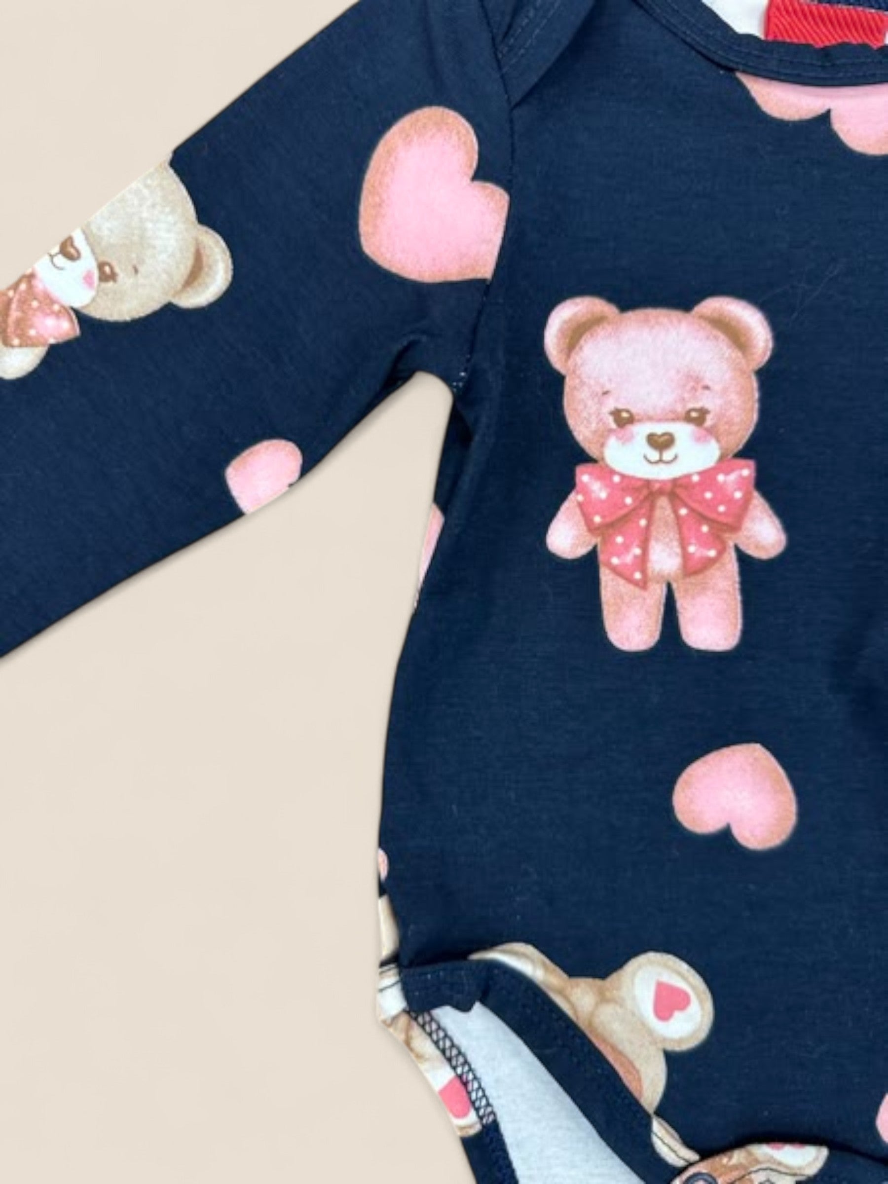 Body bebé de manga larga azul marino con estampado de ositos y corazones KYLY