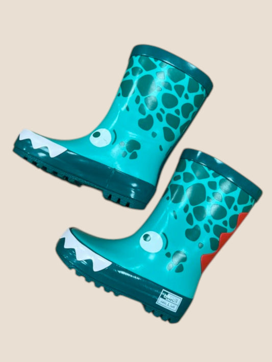 Botas de agua turquesa con dinosaurio y dientes en la puntera | Boboli BOBOLI