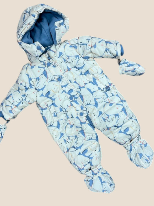Buzo acolchado bebé con capucha y estampado animalitos azul | Boboli BOBOLI