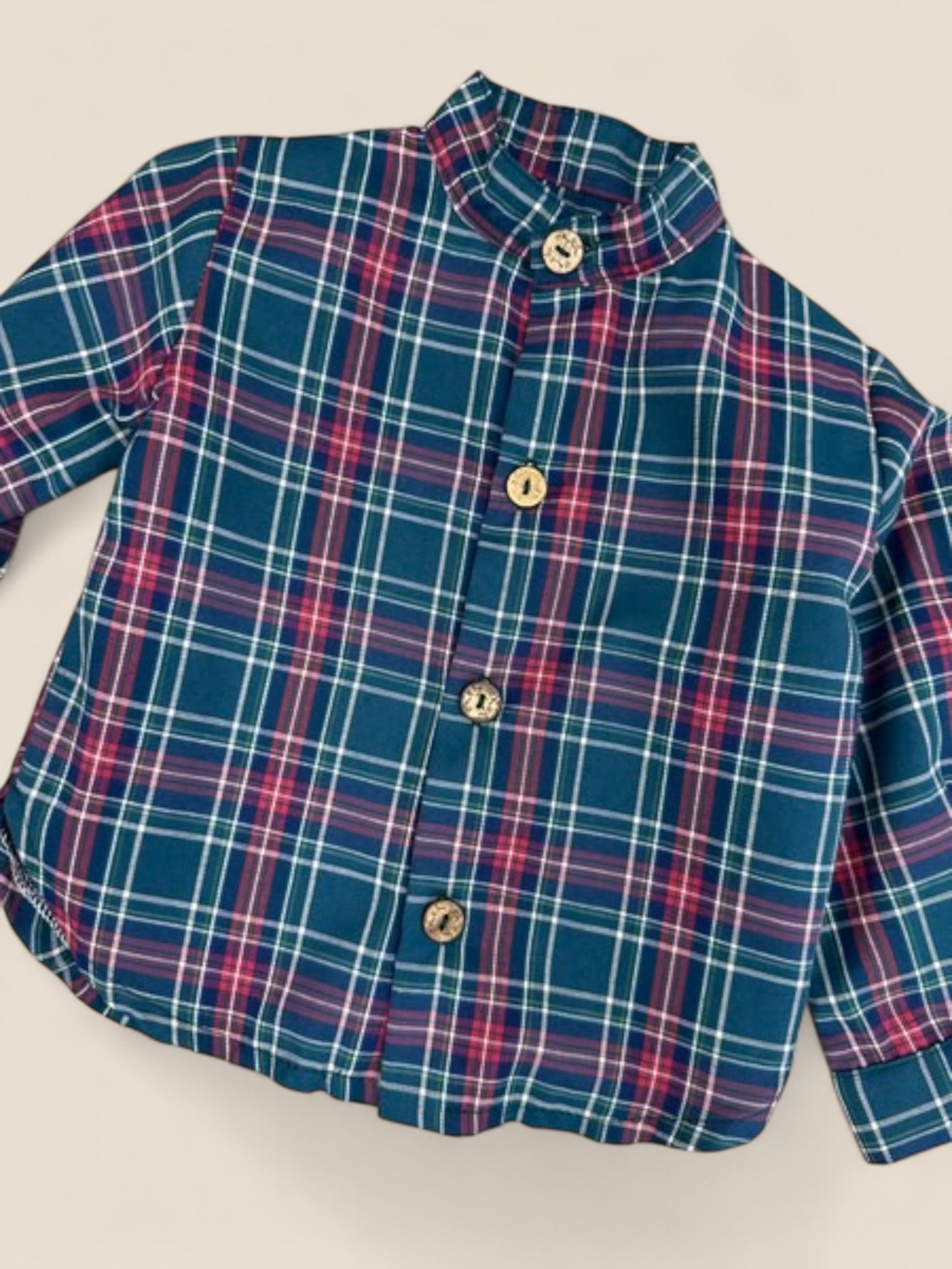 Camisa niño cuadros azul y rojo cuello mao CUCÚ