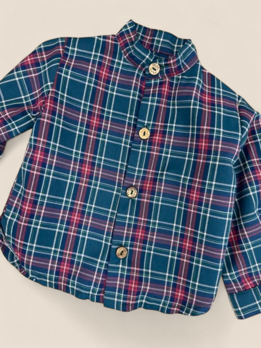 Camisa niño cuadros azul y rojo cuello mao CUCÚ