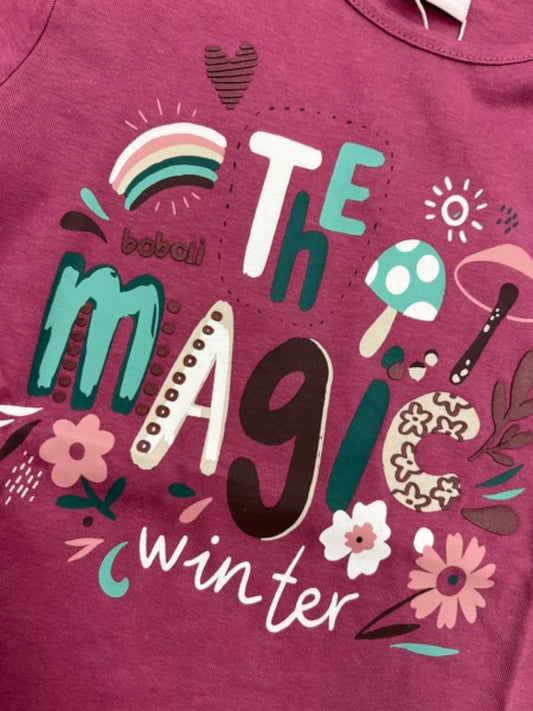 Camiseta niña manga larga morada con estampado “The Magic Winter” BOBOLI